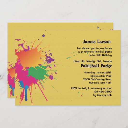 Uitnodiging van de partij Paintball (Voorkant / Achterkant)