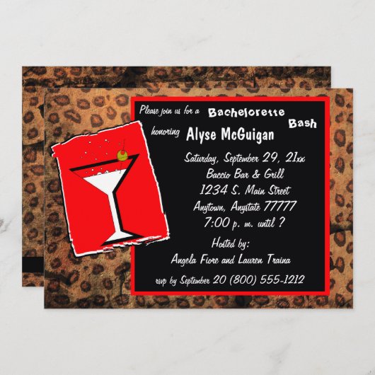 uitnodiging van de partij Red en Mocha Caramel Leo (Voorkant / Achterkant)