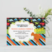 Uitnodiging van de partij van Bright Modern Dinosa (Staand voorkant)