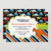 Uitnodiging van de partij van Bright Modern Dinosa (Voorkant / Achterkant)