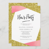 Uitnodiging van de partij van Hen | Roze en glitte (Voorkant / Achterkant)