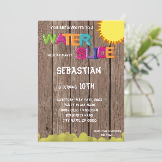Uitnodiging van de partij Waterslide Birthday (Staand voorkant)