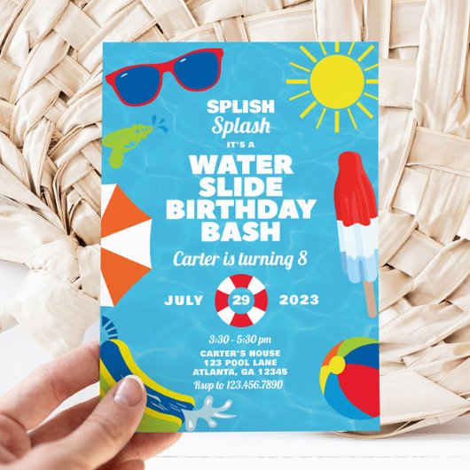 Uitnodiging van de partij Waterslide Birthday