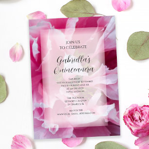 uitnodiging van de Pink Peony Flower Quinceanera P
