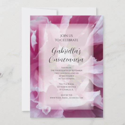 uitnodiging van de Pink Peony Flower Quinceanera P (Voorkant)