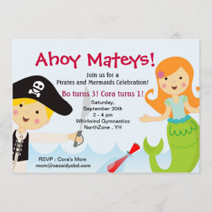Uitnodiging van de Pirate and Mermaid Birthday Par