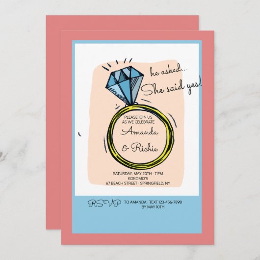 Uitnodiging van de Ring Engagement Party (Voorkant / Achterkant)