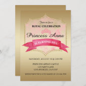 uitnodiging van de roze prinses Royal Birthday Par (Voorkant / Achterkant)