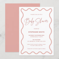 Uitnodiging van de roze Wavy Border Baby shower Pa