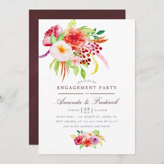 Uitnodiging van de  Rustic Charm Engagement Party (Voorkant / Achterkant)