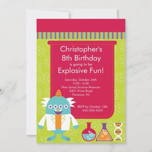 Uitnodiging van de Science Birthday Party (Voorkant)
