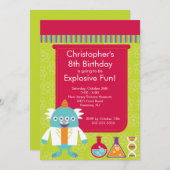 Uitnodiging van de Science Birthday Party (Voorkant / Achterkant)