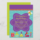 Uitnodiging van de Science Birthday Party (Voorkant / Achterkant)