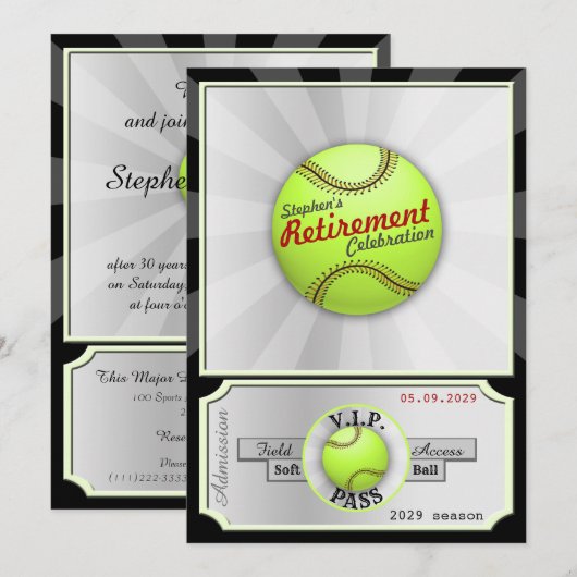 Uitnodiging van de Softball Field Pass Retirement (Voorkant / Achterkant)