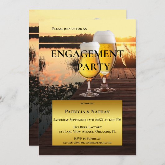 Uitnodiging van de Sunset Beer Lake Engagement Par (Voorkant / Achterkant)