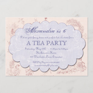 uitnodiging van de Tea-partij Toile Birthday
