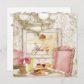 Uitnodiging van de Tea Party. Shabby Chic, Victori (Voorkant / Achterkant)