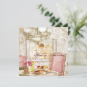 Uitnodiging van de Tea Party. Shabby Chic, Victori (Staand voorkant)