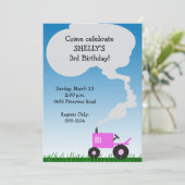 Uitnodiging van de trekker: Roze tractor (Staand voorkant)