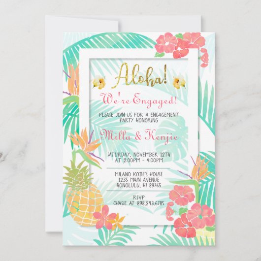 Uitnodiging van de Tropische Luau Aloha Engagement (Voorkant)