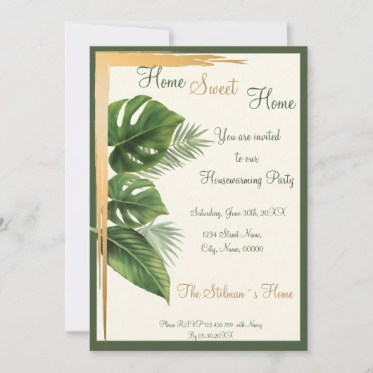 Uitnodiging van de Tropische Palm Housewarming Par (Voorkant)