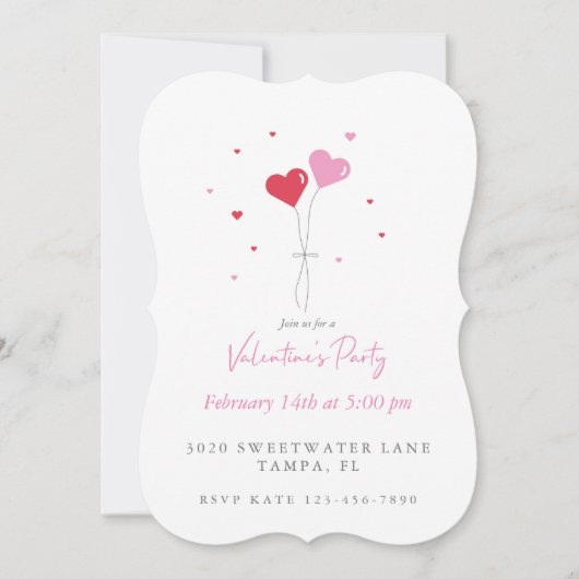 Uitnodiging van de valentijnse Heart Balloons Part (Voorkant)