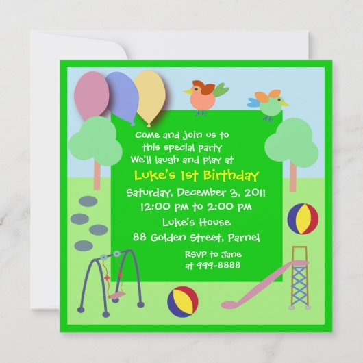 Uitnodiging van de verjaardag: 006 Speelplaats (Voorkant)