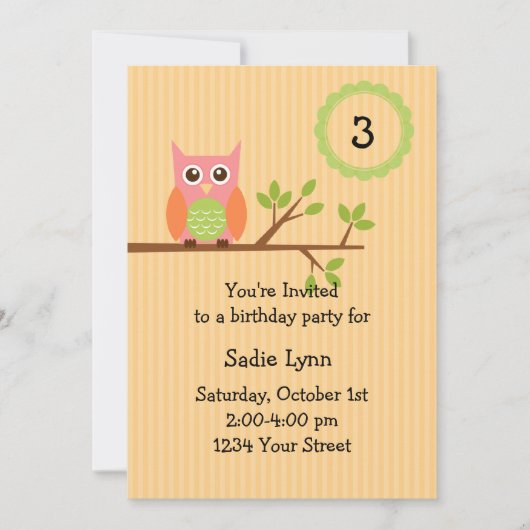 Uitnodiging van de verjaardagspartij van Owl (#INV (Voorkant)