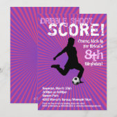 Uitnodiging van de voetbalpartij - Meisje, Roze en (Voorkant / Achterkant)