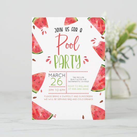Uitnodiging van de Watermelon Thmed Summer Pool (Staand voorkant)