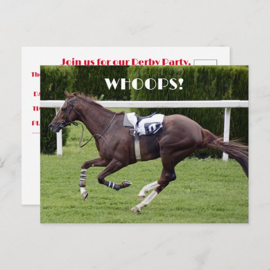 UITNODIGING VAN DE WHOOPS RACE DAY PARTIJ (Voorkant / Achterkant)