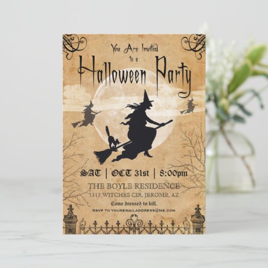 Uitnodiging van de Witch Halloween Partij (Staand voorkant)