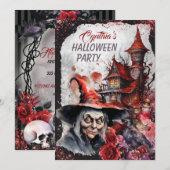 Uitnodiging van de Witch Halloween Partij (Voorkant / Achterkant)
