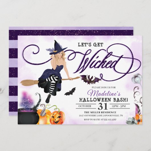 Uitnodiging van de Witch Halloween Partij (Voorkant / Achterkant)