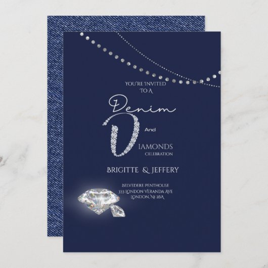 Uitnodiging van denim en diamanten (Voorkant / Achterkant)