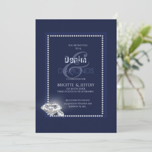 Uitnodiging van denim en diamanten (Staand voorkant)