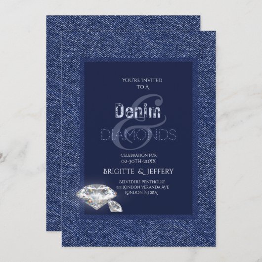 Uitnodiging van denim en diamanten (Voorkant / Achterkant)