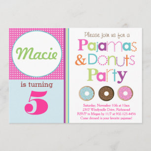 Uitnodiging van Donuts & Pajamas Party (roze)