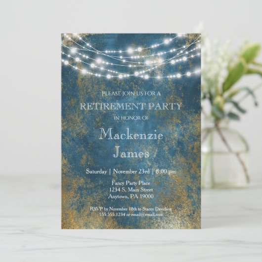 Uitnodiging van een blauwe goudlamppartij (Staand voorkant)