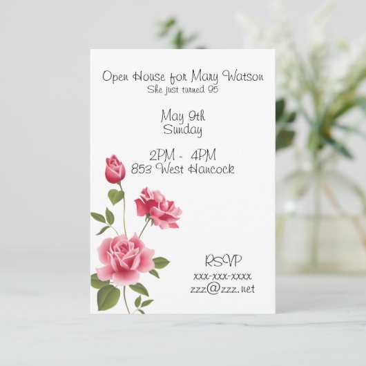 uitnodiging van een dag met roze rozen (Staand voorkant)