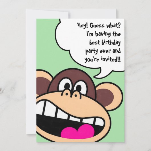 Uitnodiging van een Monkey Business Birthday Party (Voorkant)