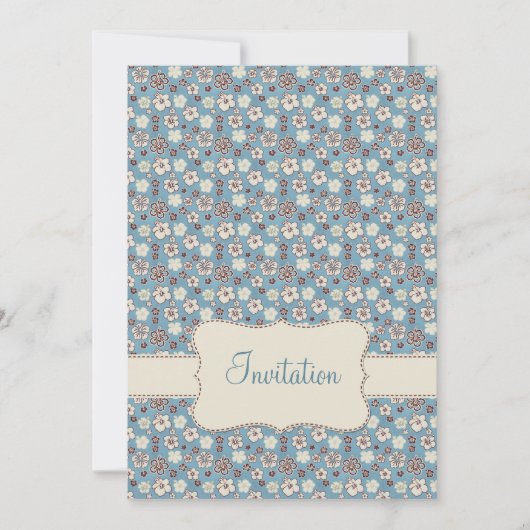 uitnodiging van Floral Blue Pattern (Voorkant)