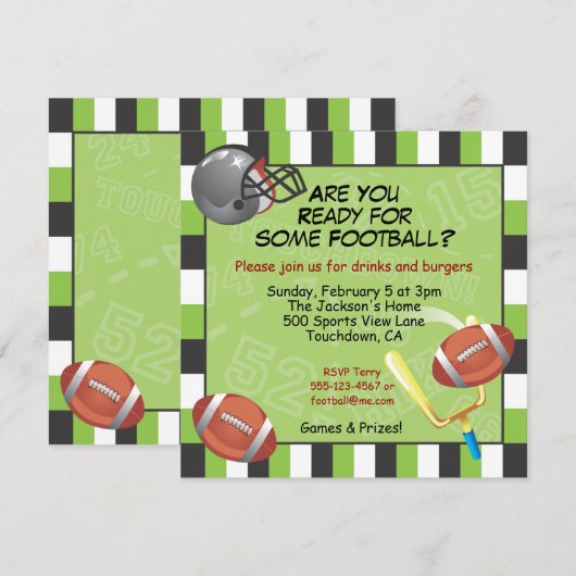 Uitnodiging van footballs voor volwassenen of kind (Voorkant / Achterkant)