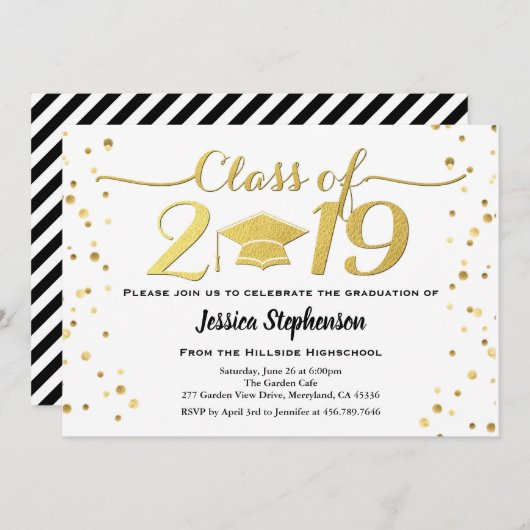 uitnodiging van het afstuderen. Faux goud wit en z (Voorkant / Achterkant)