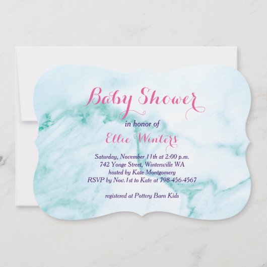 uitnodiging van het Baby shower Turquoise Marble (Voorkant)