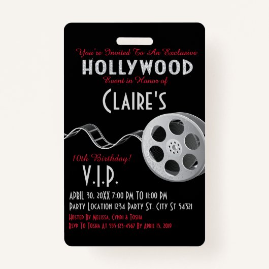 Uitnodiging van Hollywood Party Badge (Voorkant)
