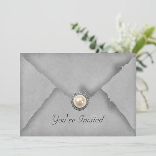 Uitnodiging van juwelen en grauwe partij (Staand voorkant)