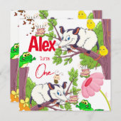 Uitnodiging van kinderen om de eerste verjaardag t (Voorkant / Achterkant)