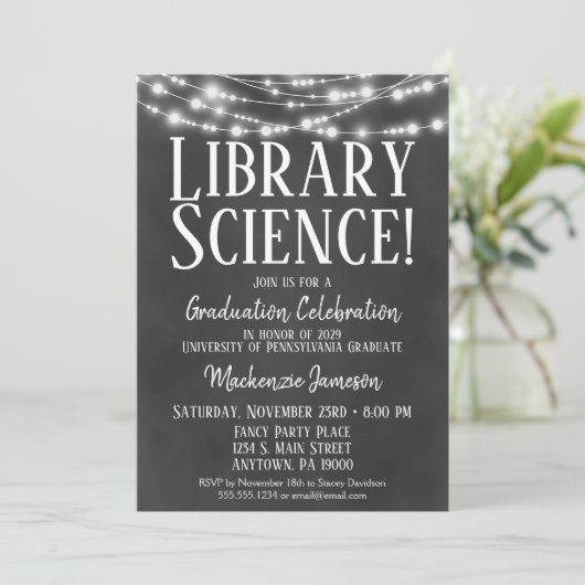 Uitnodiging van Library Science Graduation Party (Staand voorkant)