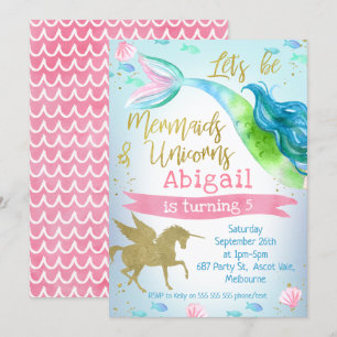 uitnodiging van Mermaid and Unicorn Birthday